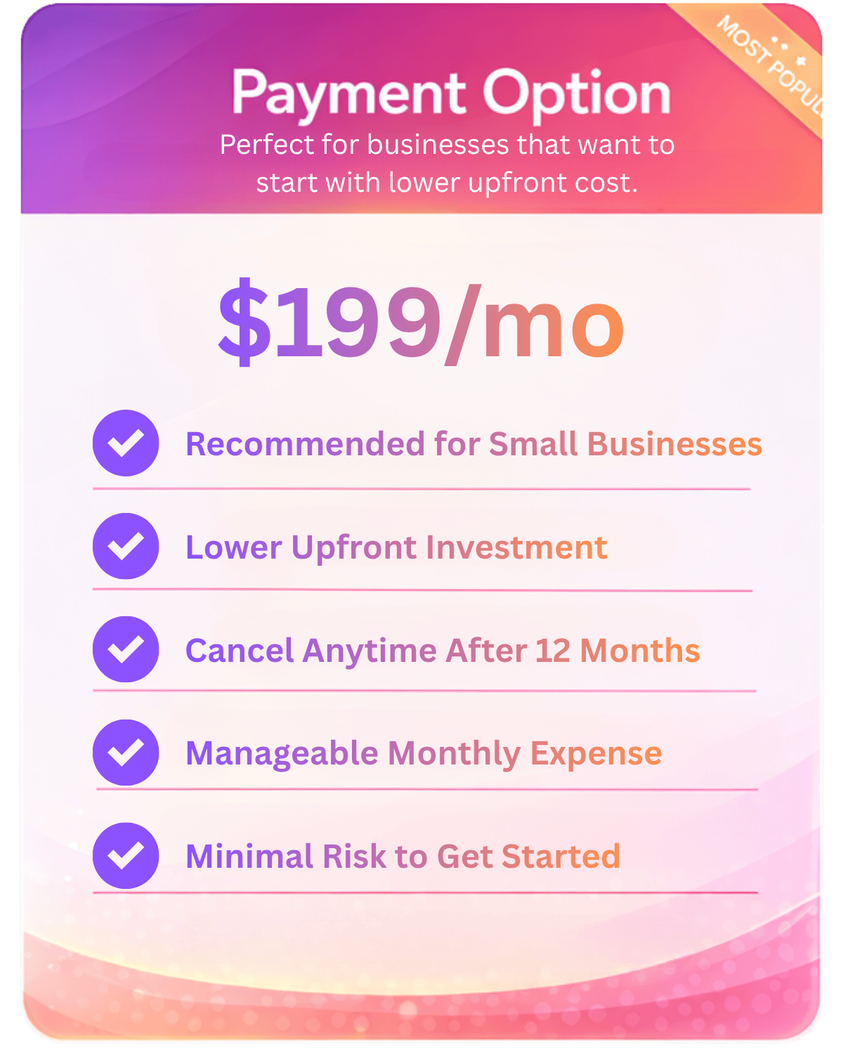 7 Day System Pricing Cards - Payment Options